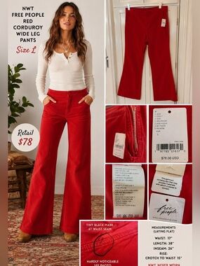NWT FREE PEOPLE RED
CORDUROY PANTS Sz L